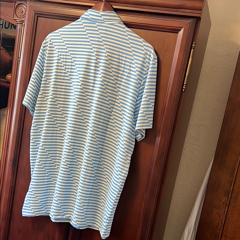 Brand New Adidas Blue & White Striped Mesh Print Stretch Tennis 🎾 Golf ⛳️ Polo! - Picture 11 of 12